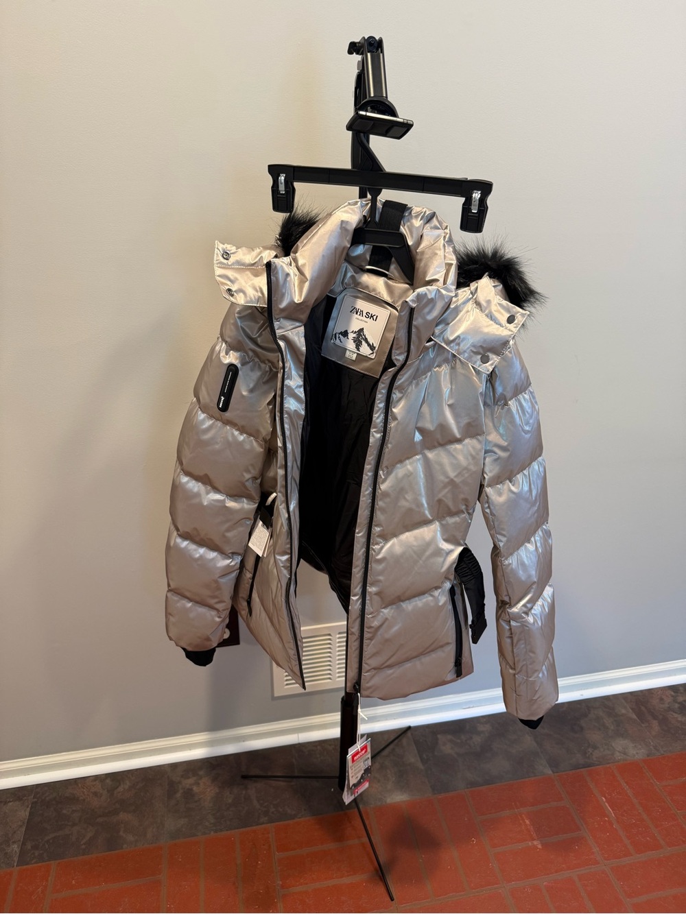 Zara Ski Women's Metallic Ivory Puffer Jacket with Hood %80Down %20 feather - Picture 6 of 7